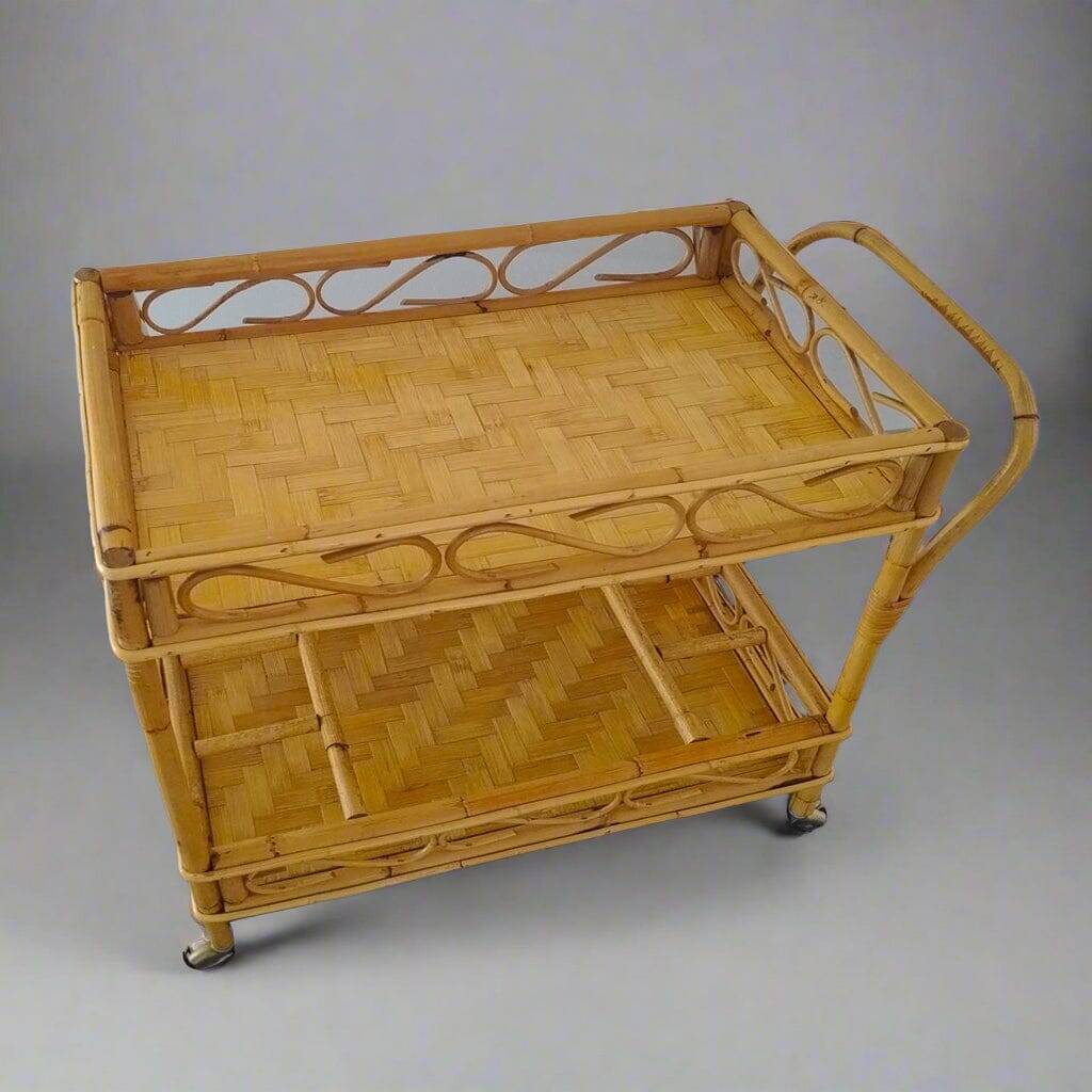 1960s Exquisite Italian Bamboo & Rattan Bar Cart by Franco Albini - Mid Cen