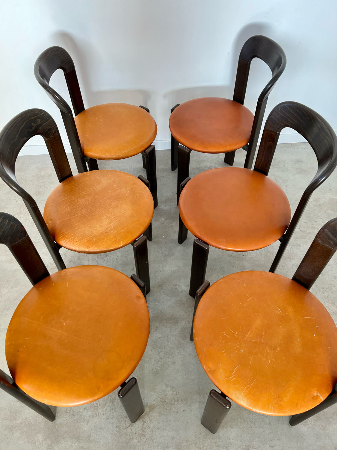 6 wooden chairs and imitation leather design Bruno Rey for Dietiker vintage year 60