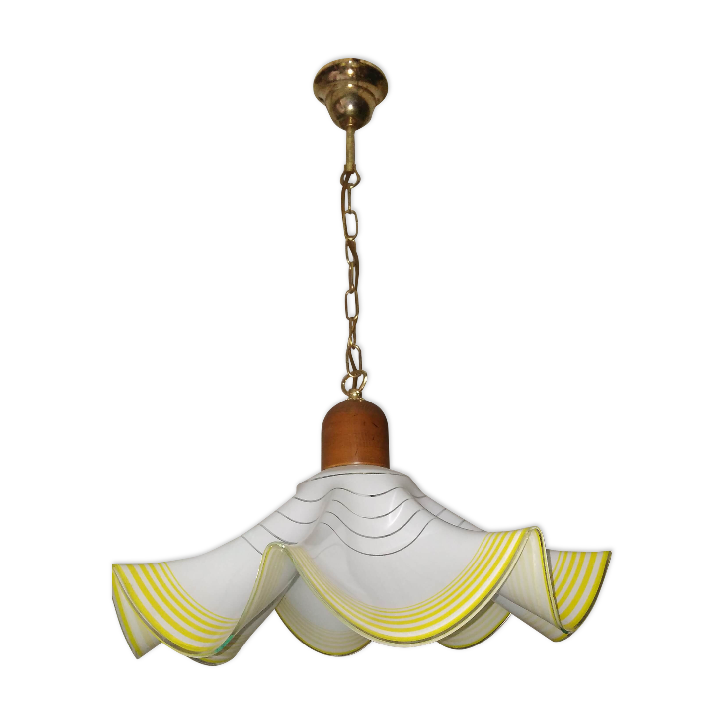 Suspension vintage glass opaline white yellow designs