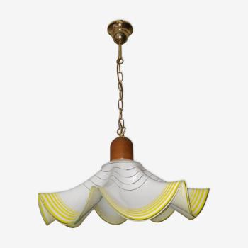 Suspension vintage glass opaline white yellow designs