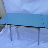Table in blue formica with extensions