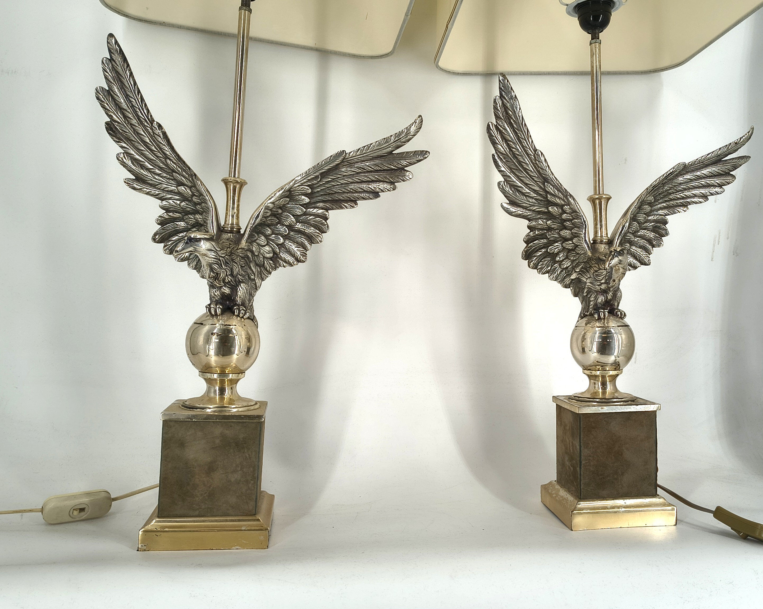 Pair of nickel eagle table lamps by Loevsky and Loevsky, 1970s