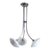 Lustre 3 feux design Bauhaus en métal chromé et opaline - années 30/40