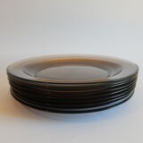 Set of 9 flat plates in smoked glass Arcoroc France 70s vintage