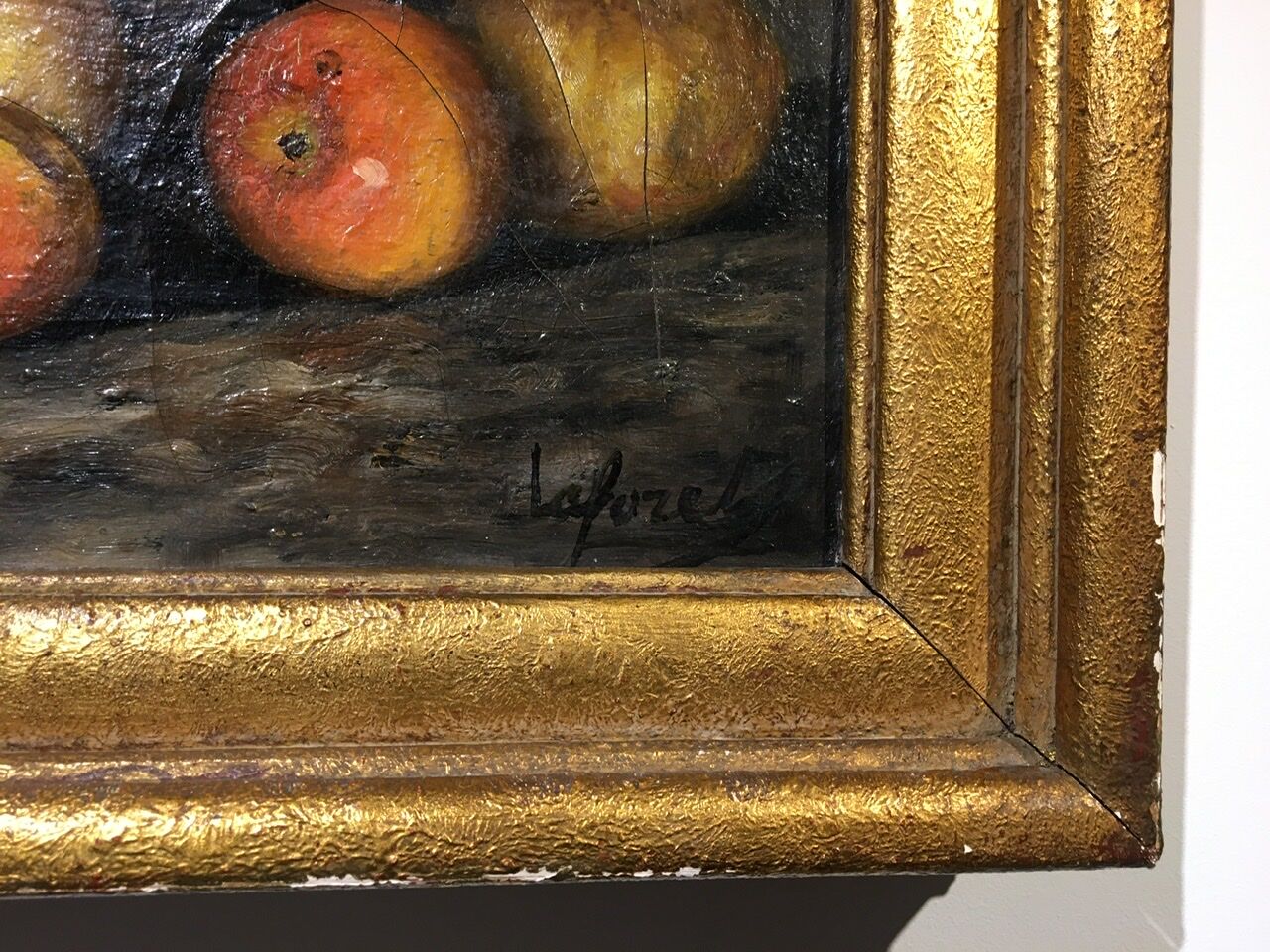 Table still life with apples and basket, signed at the beginning of the 20th century