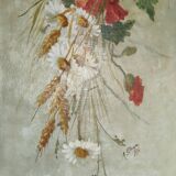 Oil painting on canvas "Country spray with poppies" 1910 signed