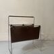 Modernist magazine rack in brown leather & chrome wire metal – 1970 design