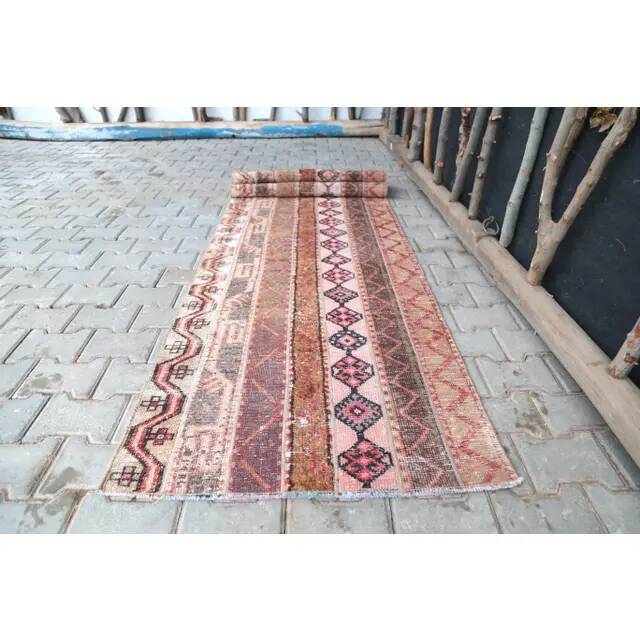 1970's Vintage Turkish Hand-Knotted Hallway Kitchen Runner Rug 84x296