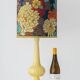 Table lamp in yellow Spanish ceramic, 1960s, new retro Liberty London shade.
