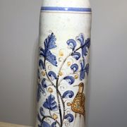 Painted terracotta bottle in black style signed CS bird painting floral decoration