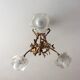 Former Louis XVI-style bronze chandelier 3 pink fires made of Czechoslovakia glass paste