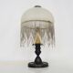 Table lamp, bedside lamp, silver metal base, globe and beads