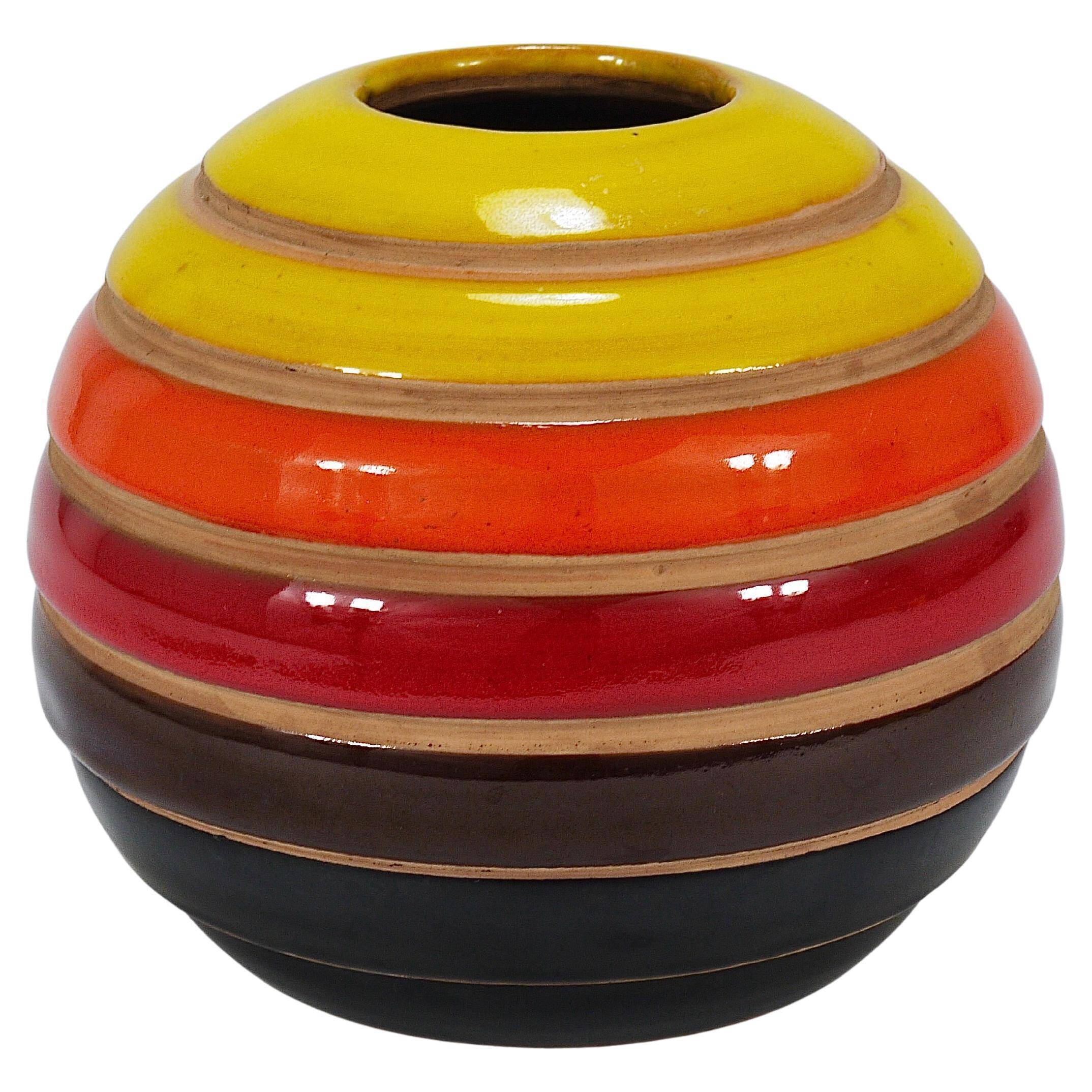Vase boule en céramique rayé Aldo Londi Bitossi, Italie, 1960s