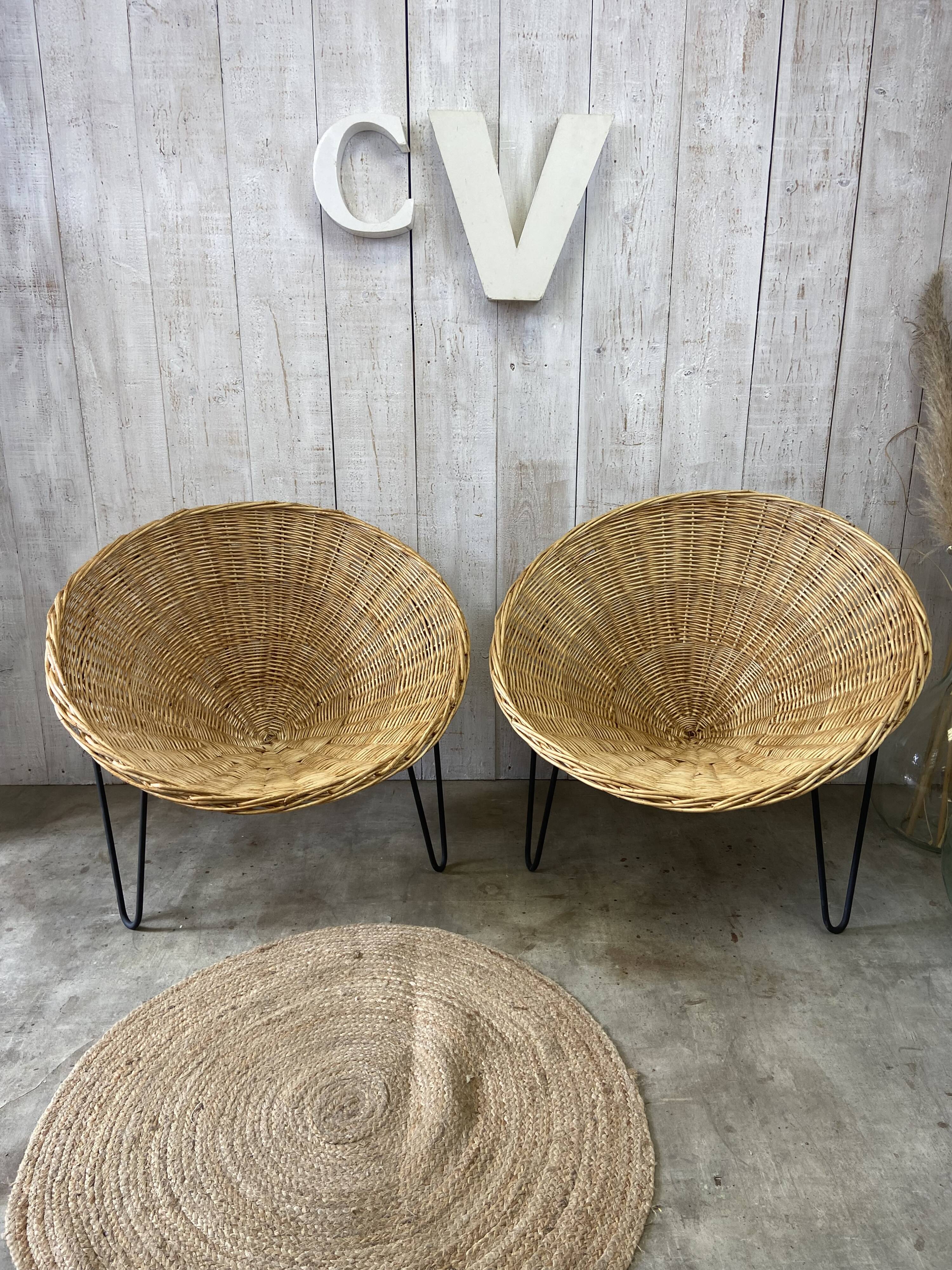 Pair of wicker basket armchairs