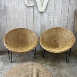 Pair of wicker basket armchairs