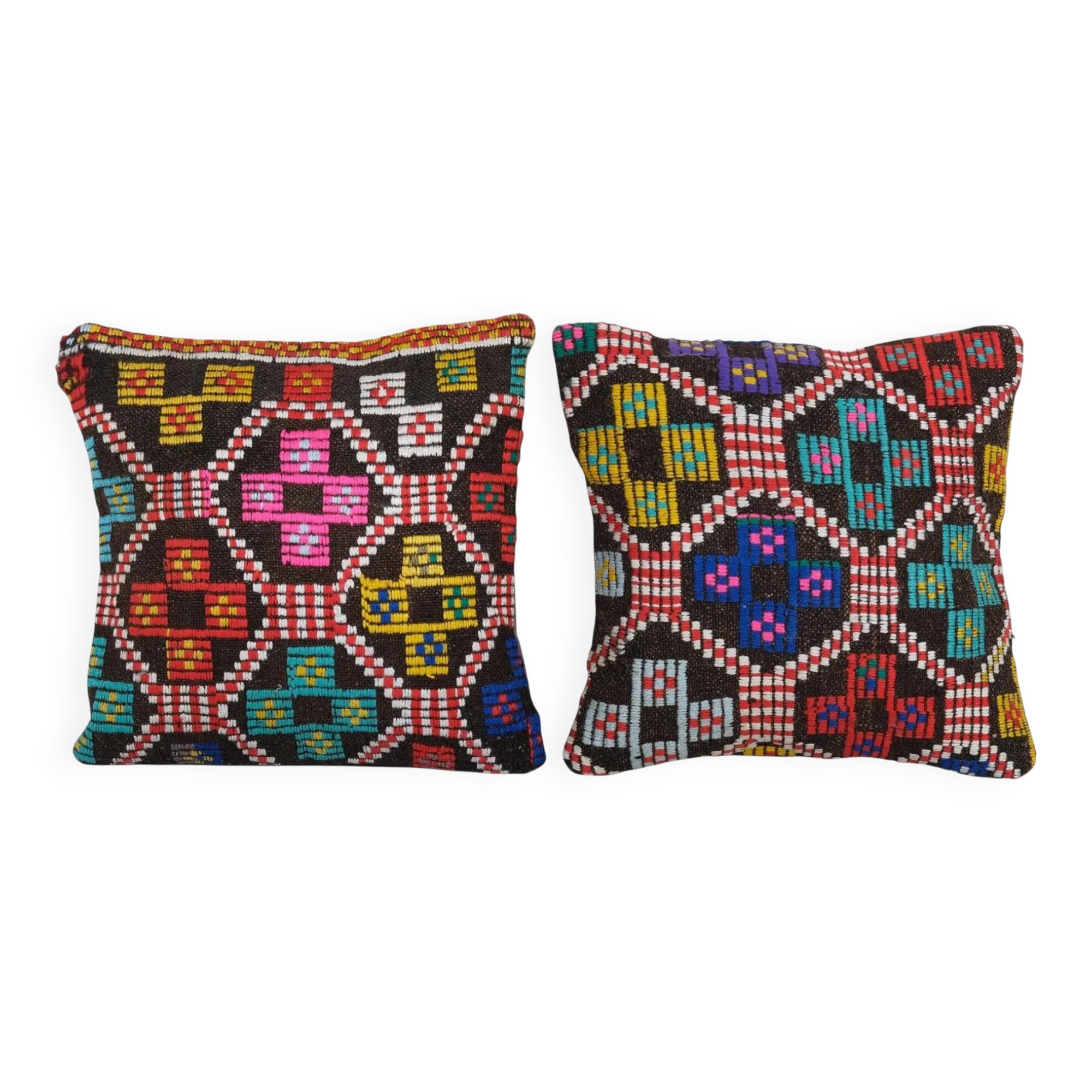 Set of 2 vintage kilim cushion covers 41x41 cm