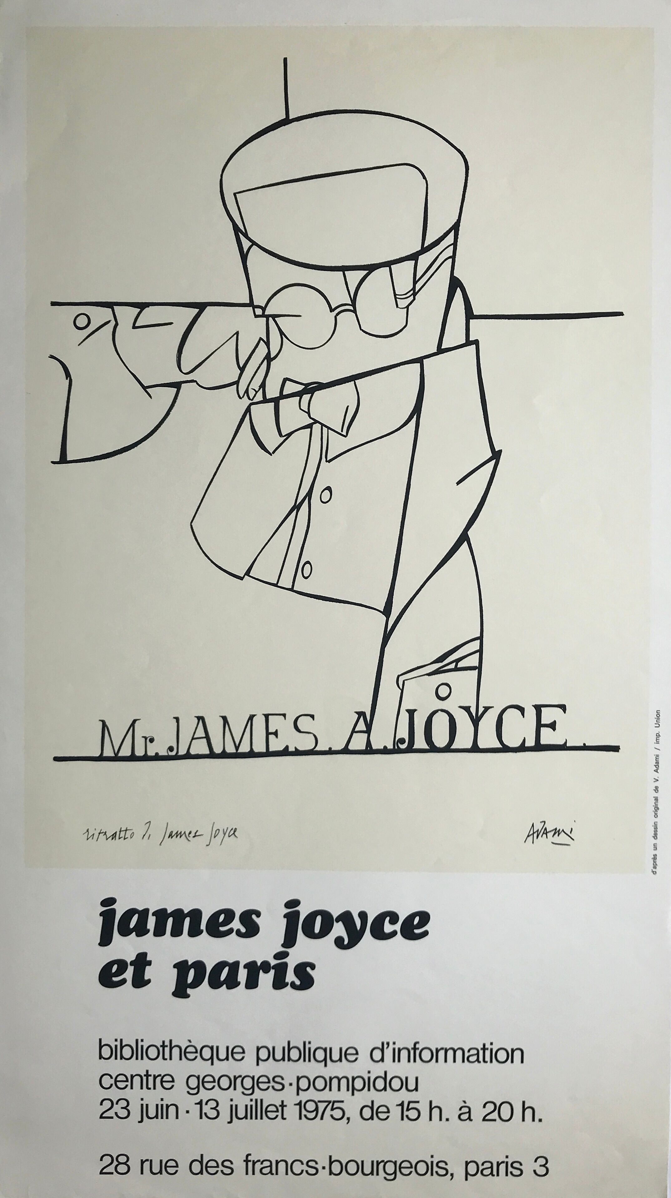 Original poster by Valerio Adami, James Joyce and Paris / BPI, 1975
