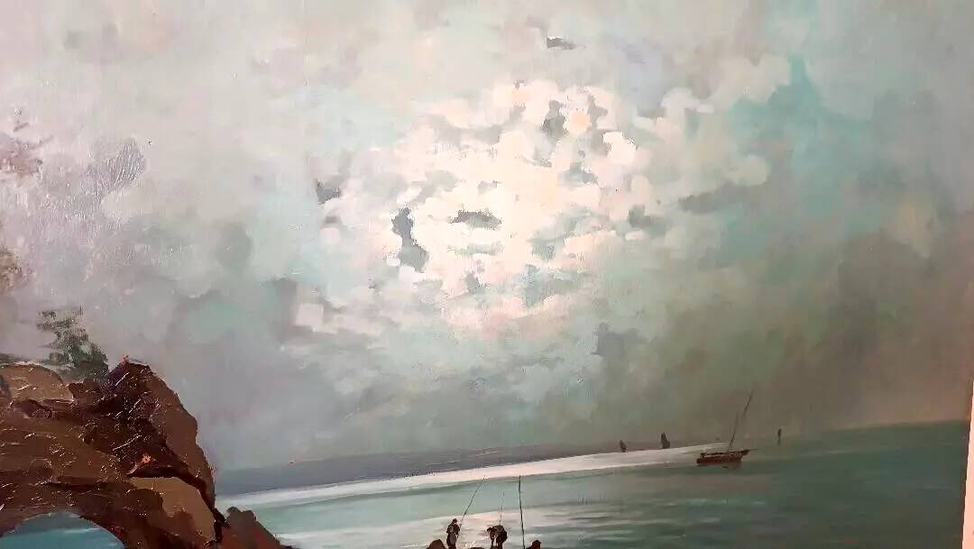 Oil painting on marine plywood from the 1930s g.piccinni (the beach of