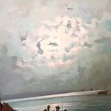 Oil painting on marine plywood from the 1930s g.piccinni (the beach of
