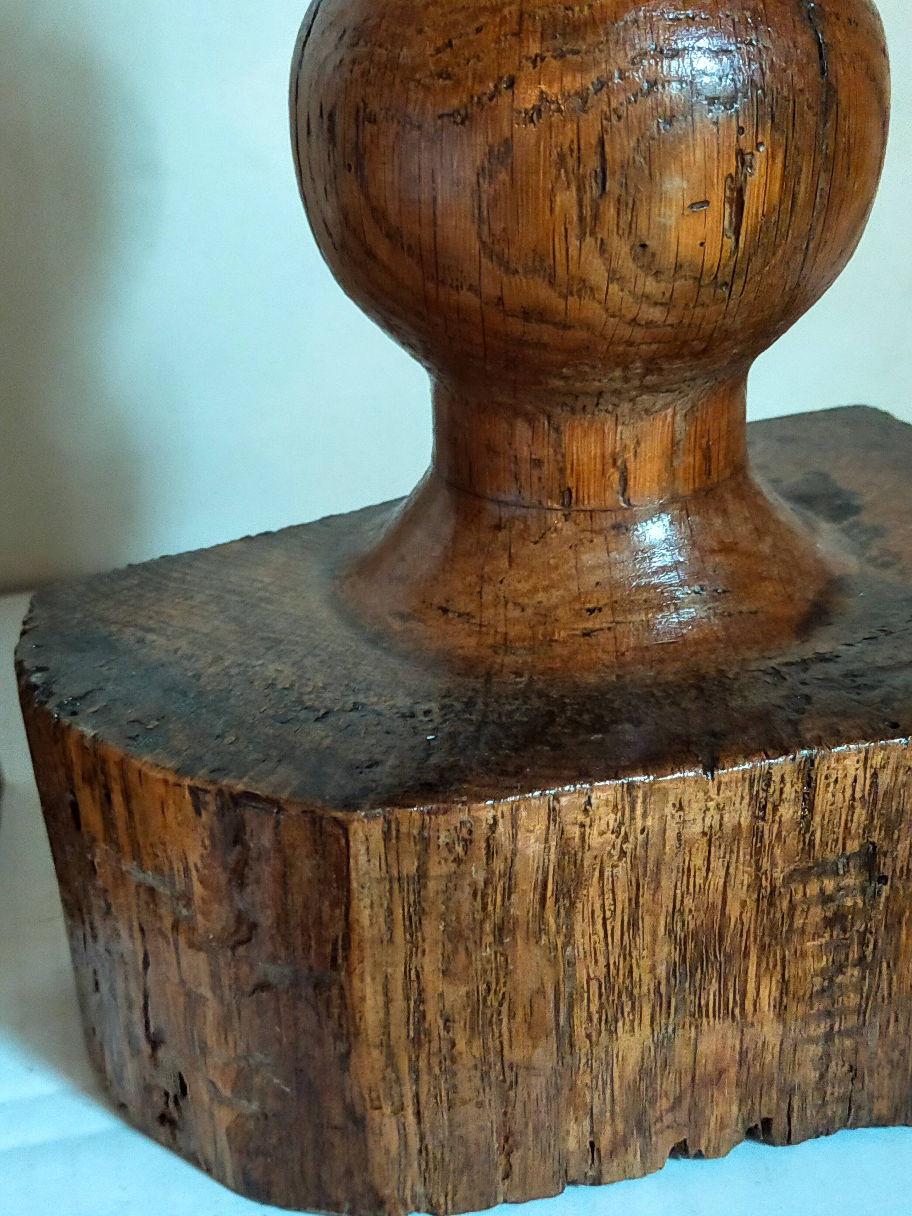 Pair of old brutalist turned solid wood candlesticks