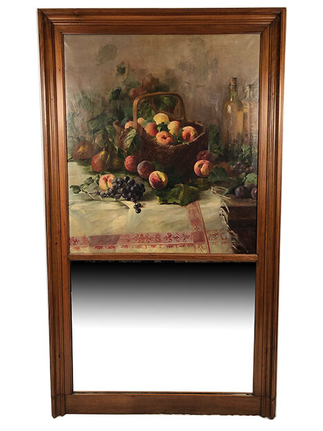 Trumeau in varnished wood, oil on canvas in the upper part, still life early twentieth century