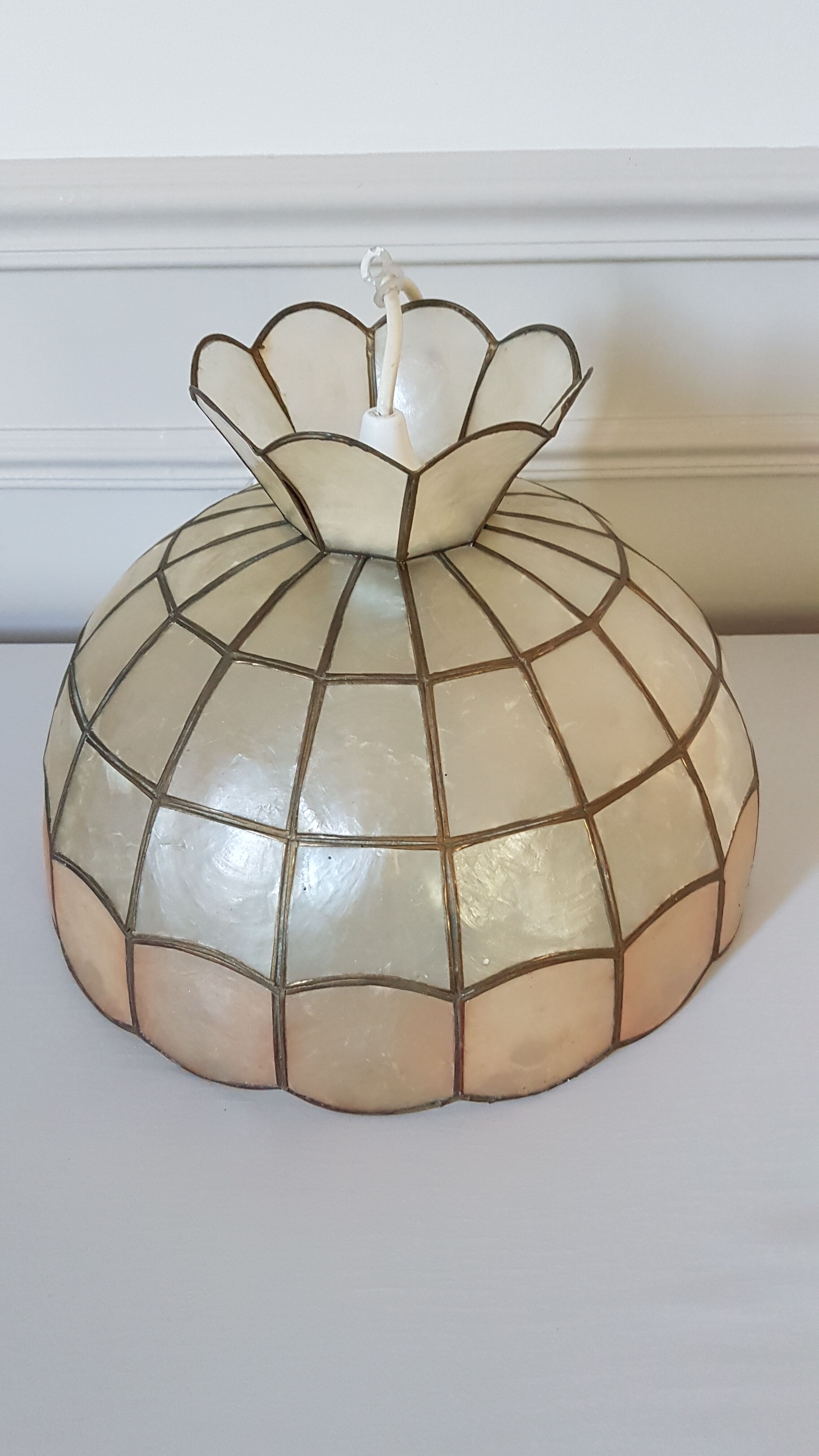 Mother-of-pearl and brass chandelier