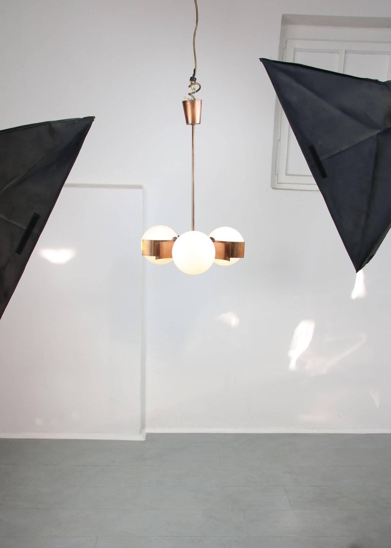 Vintage Italian Copper & Opaline Glass Chandelier