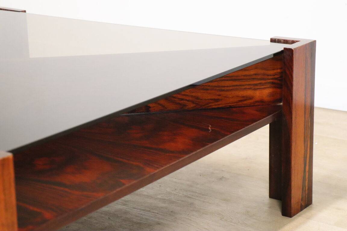 Scandinavian rosewood and glass coffee table Mobelintarsia - 1960