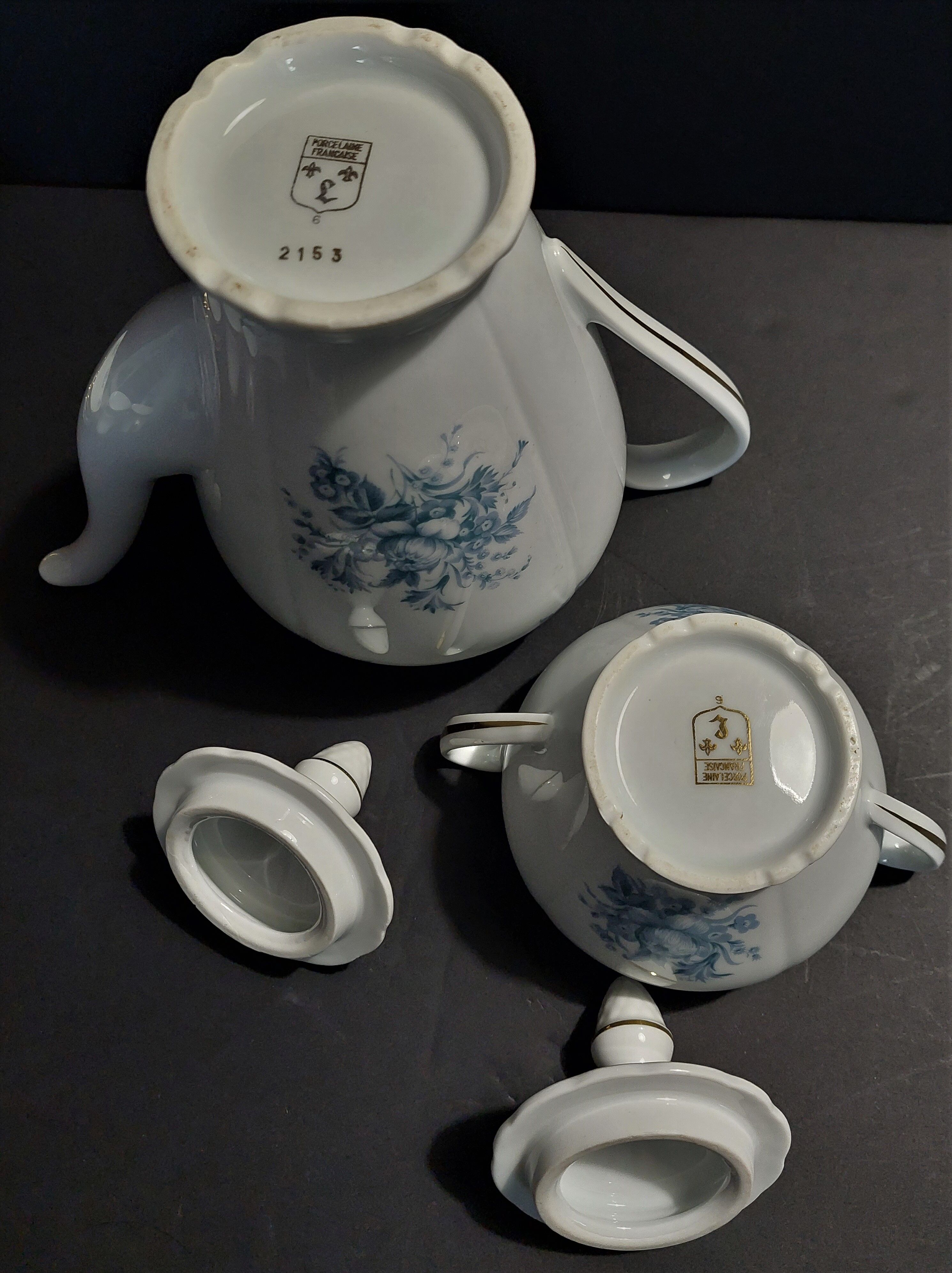 Limoges porcelain coffee set four cups pouring and sugar bowl