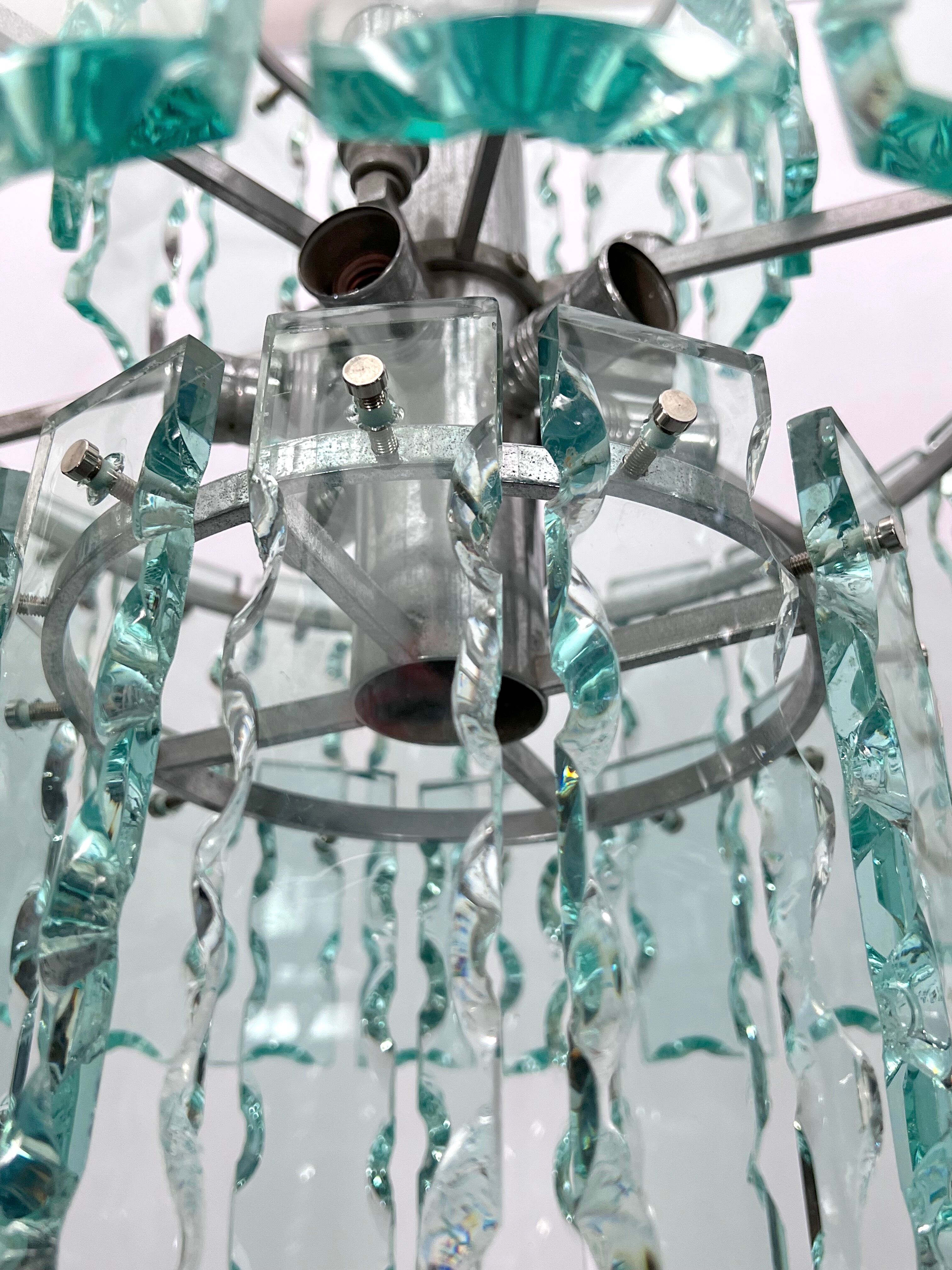 Italian cut glass chandelier by Zero Quattro. 1970s