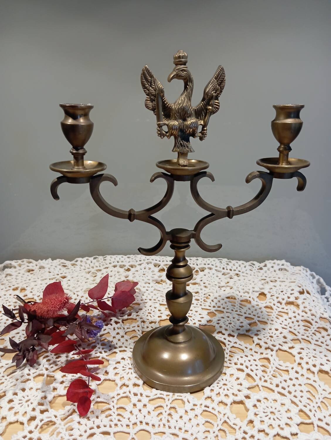 2-arm bronze candlestick, with eagle, 19th century