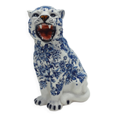 Statue de tigre en céramique bleu de Delft
