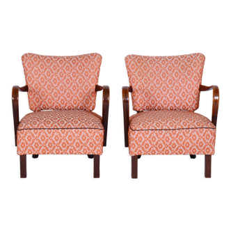 Pair of beech artdeco armchairs made in 1930s, czechia, revived polish