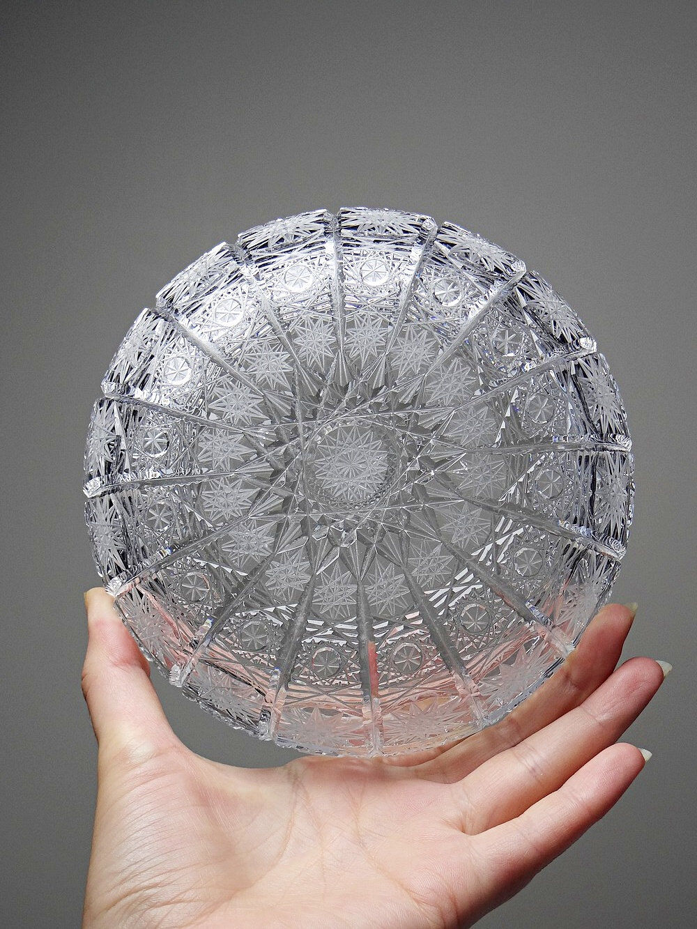 Large cut crystal box from Bohemia "Queen's Lace" vintage