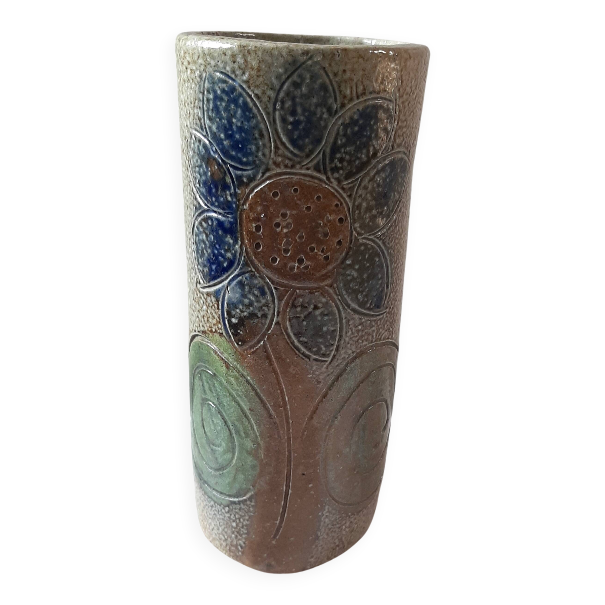 Jean Claude Monange stoneware scroll vase