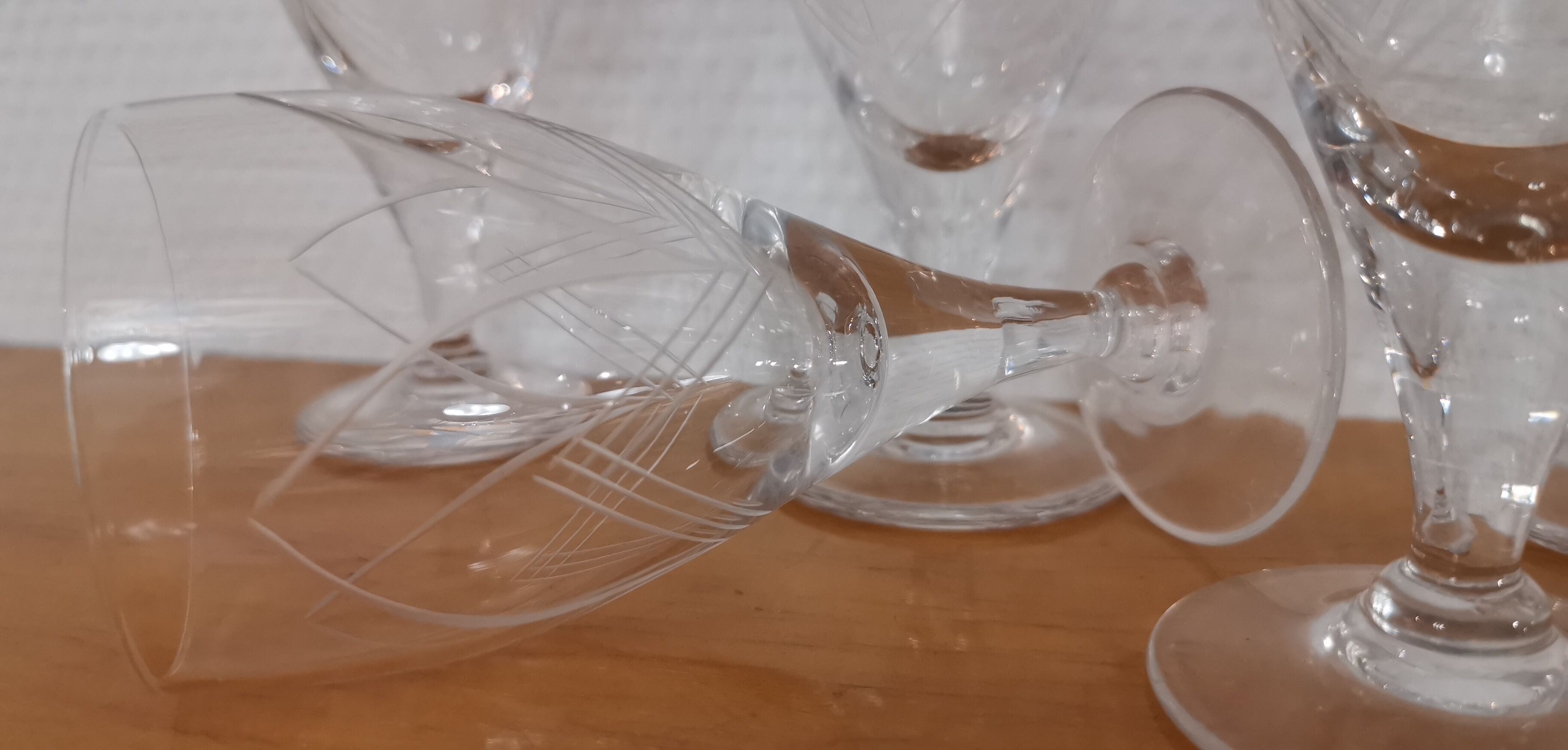 Old very fine stemmed glasses in chiseled crystal from the 50s