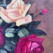 Vintage original floral rose oil painting, signed flower art