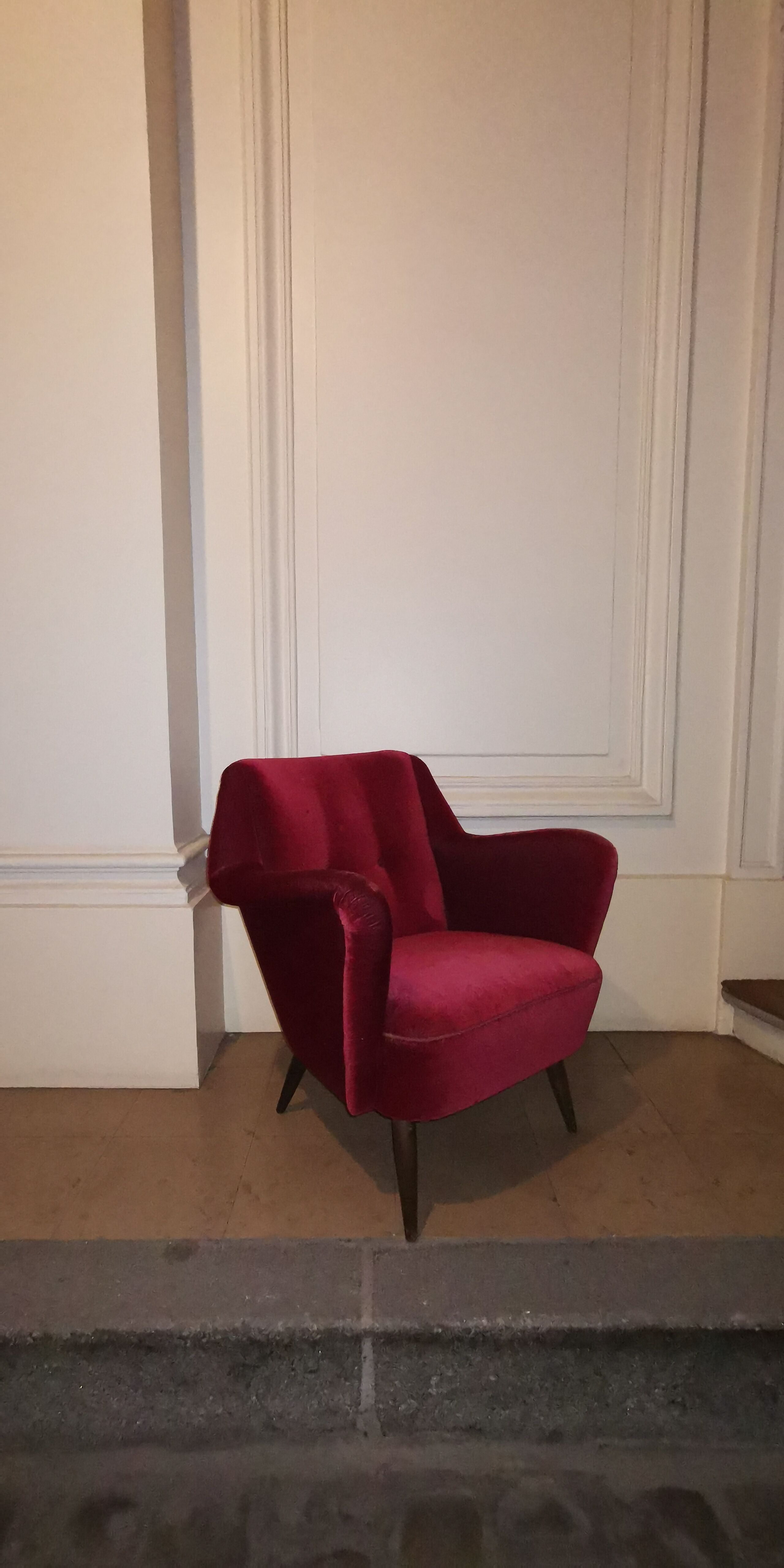 Pair of organic armchairs from the 50s red velvet