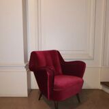 Pair of organic armchairs from the 50s red velvet