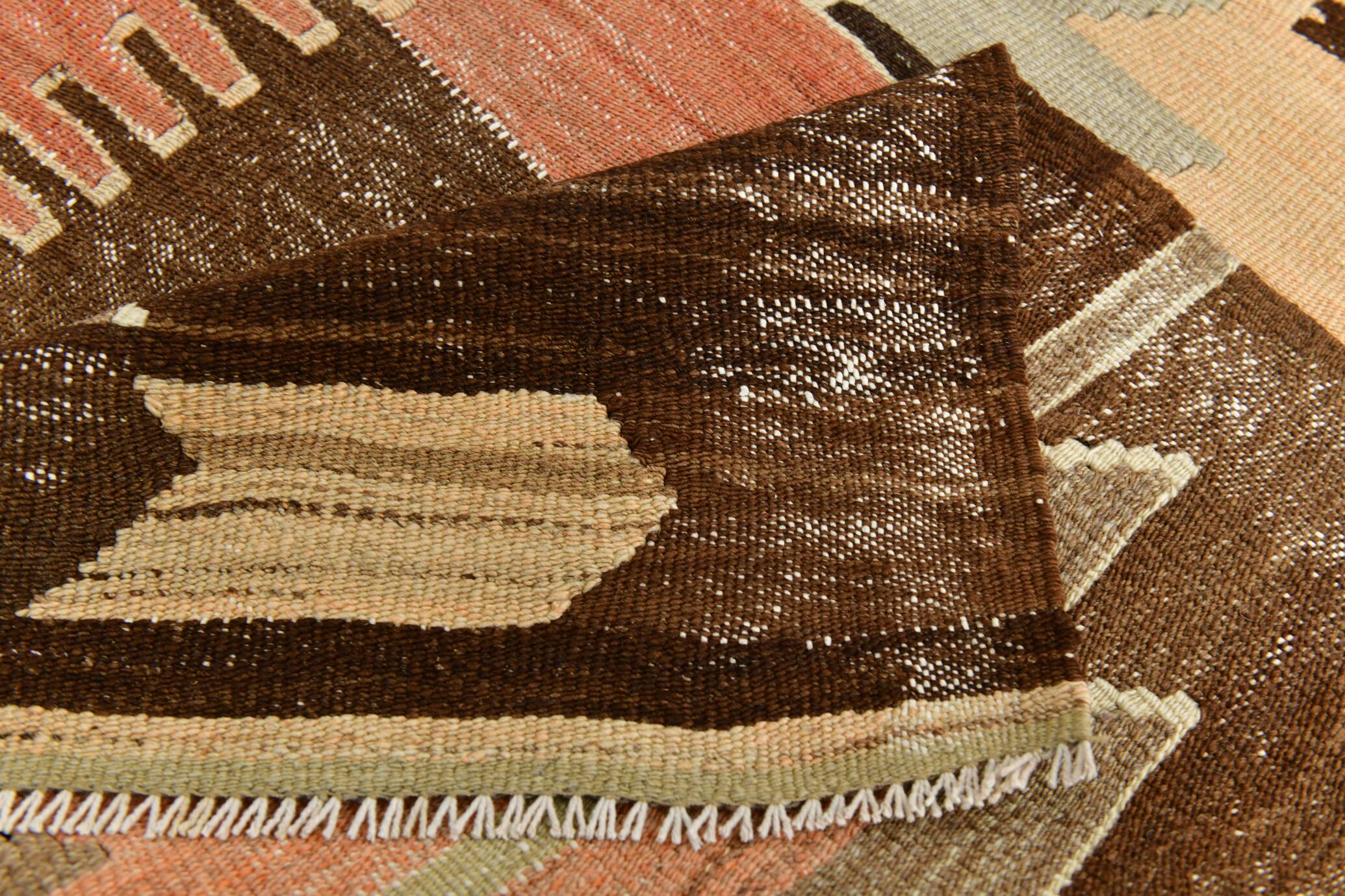 6x12 Brown & Beige Turkish Vintage Kilim Rug, 179x363Cm SK 35163