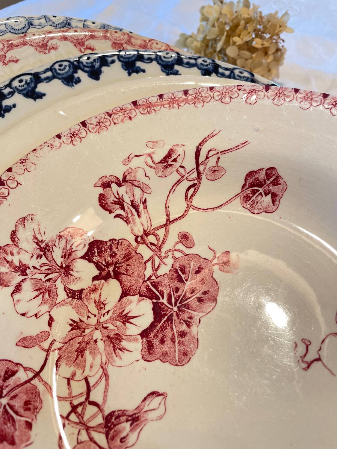 6 Mismatched Terre de Fer Hollow Plates Gien Late 19th Early 20th