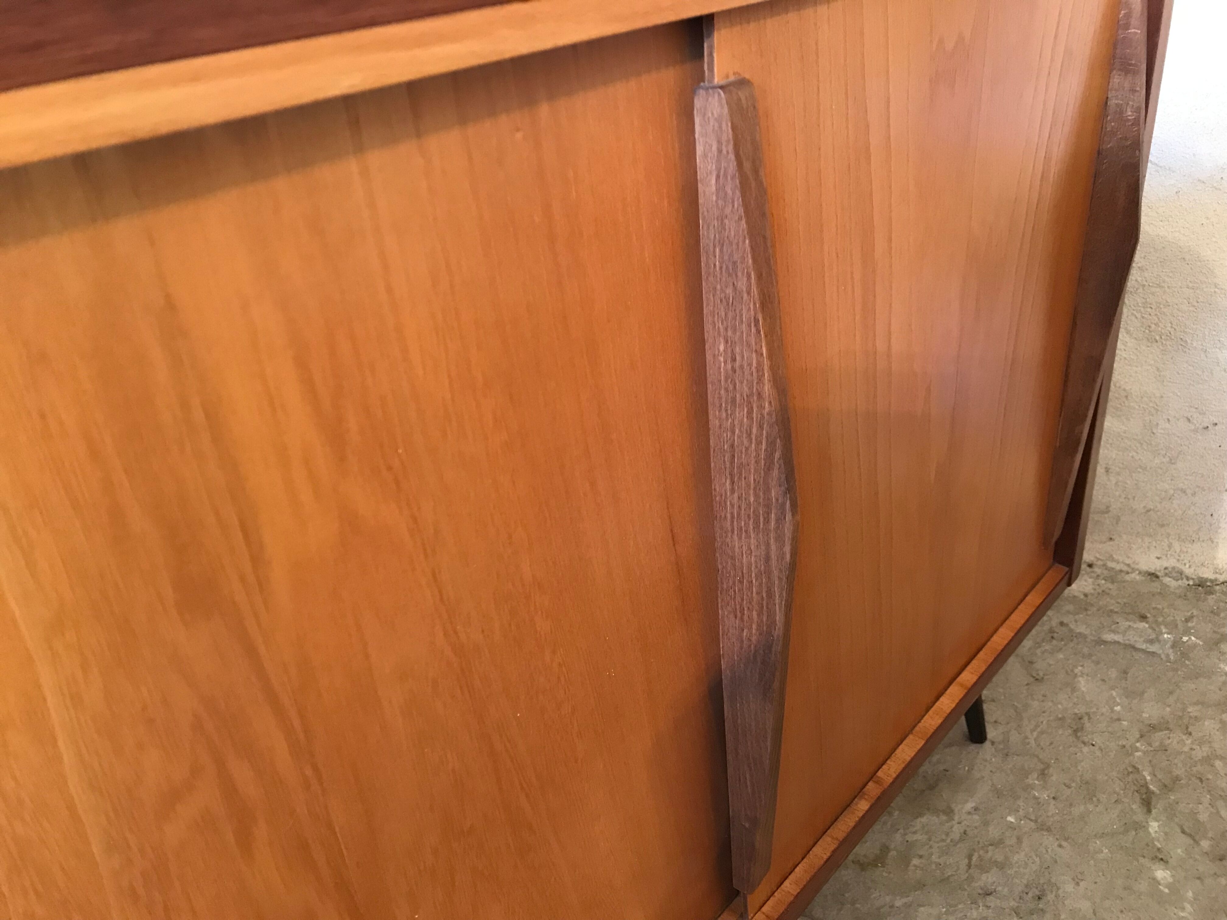 Vintage storage cabinet sliding doors feet compass