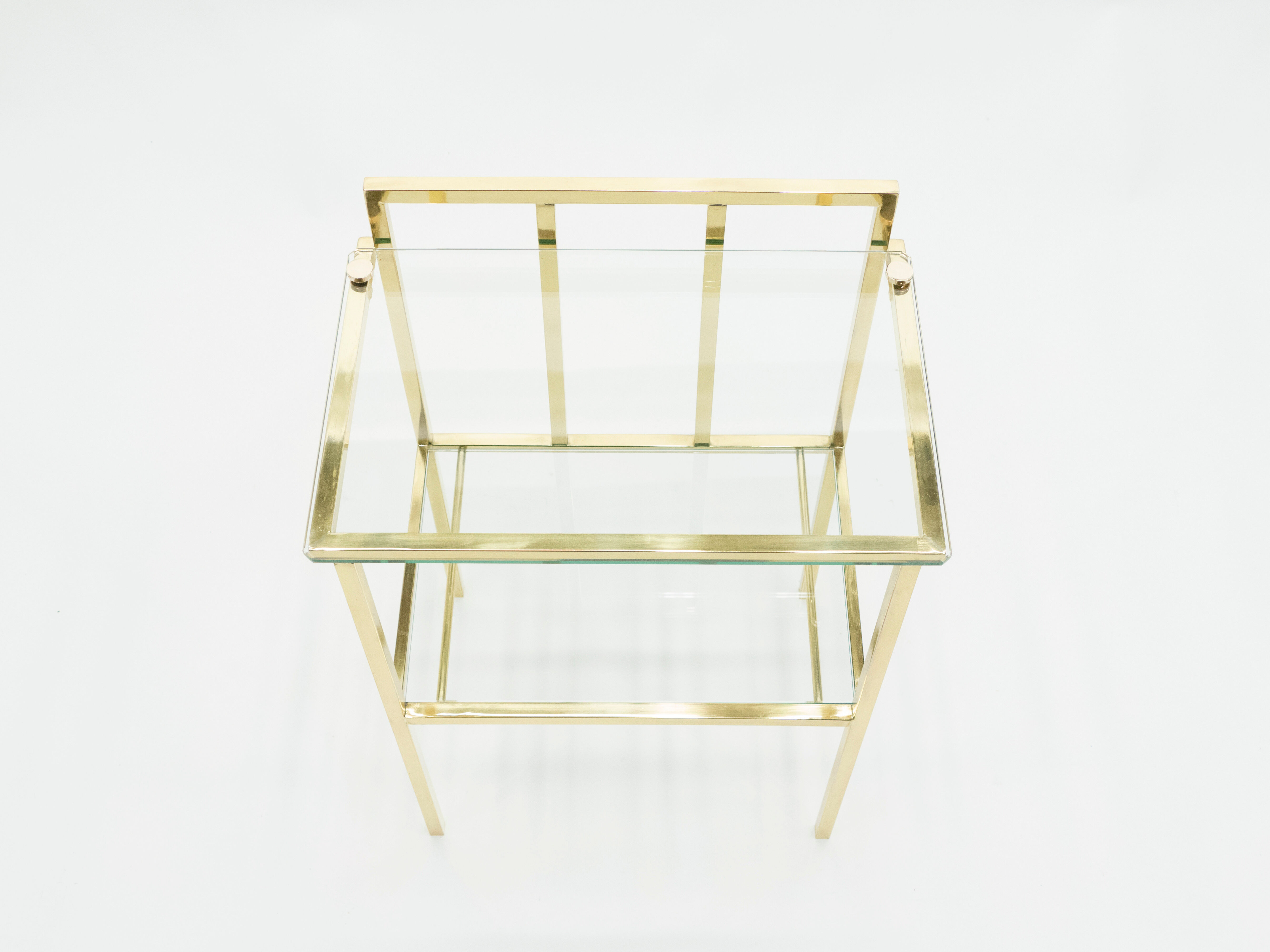 Pair of sofa tables in glass and brass 1960s