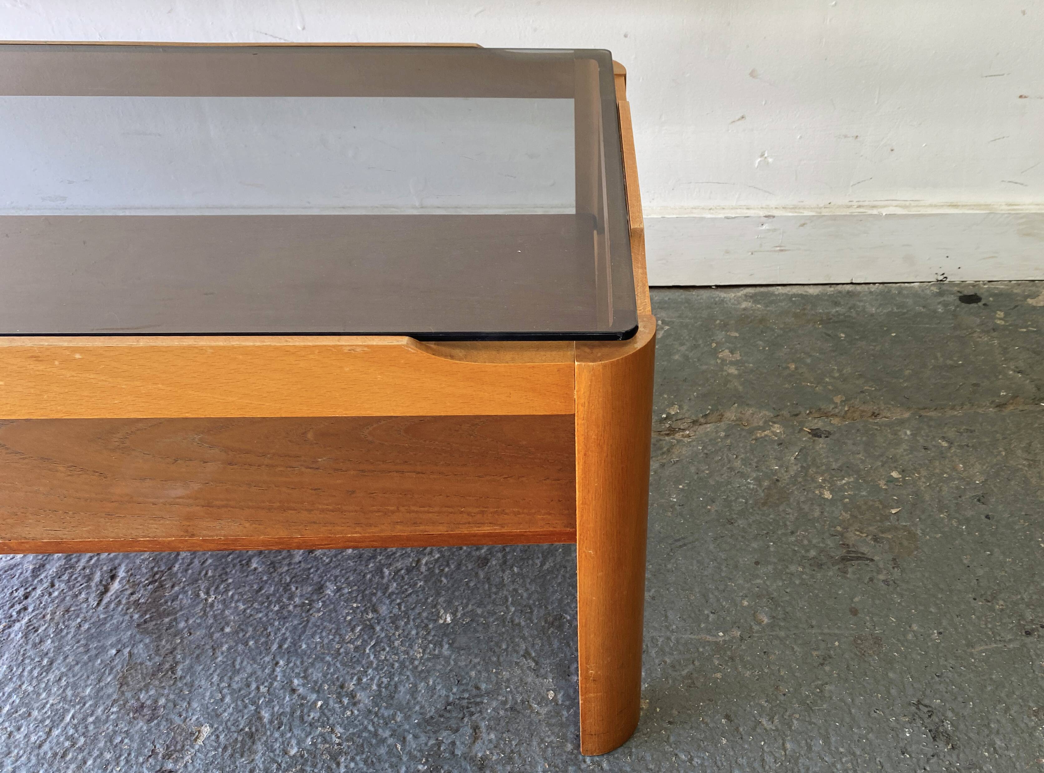 Mid-Century teak coffee table with smoked glass top by Myer