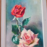 Paire de peintures à l'huile "Roses"