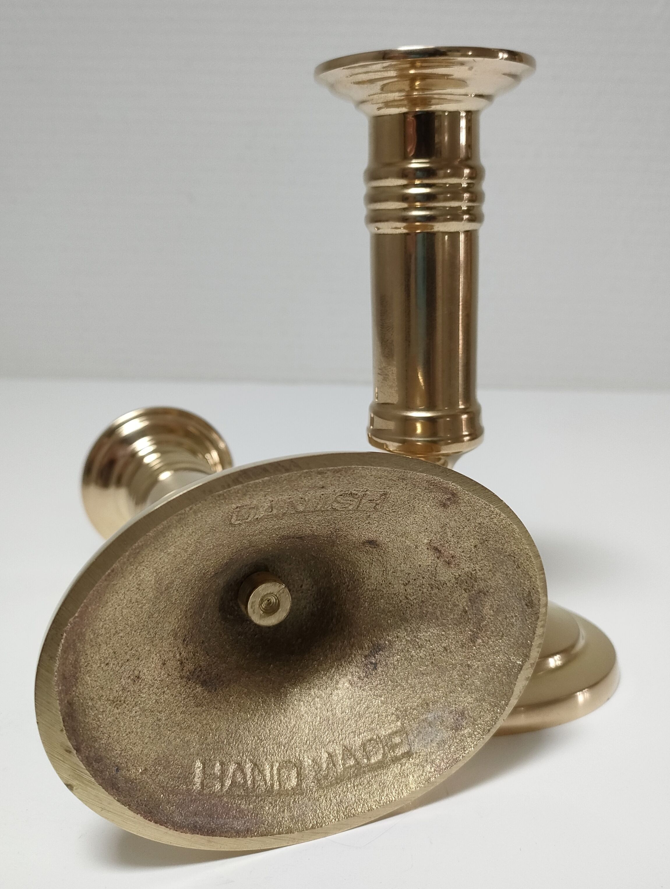 Pair of solid scandinavian danish handmade brass candle holders vintage