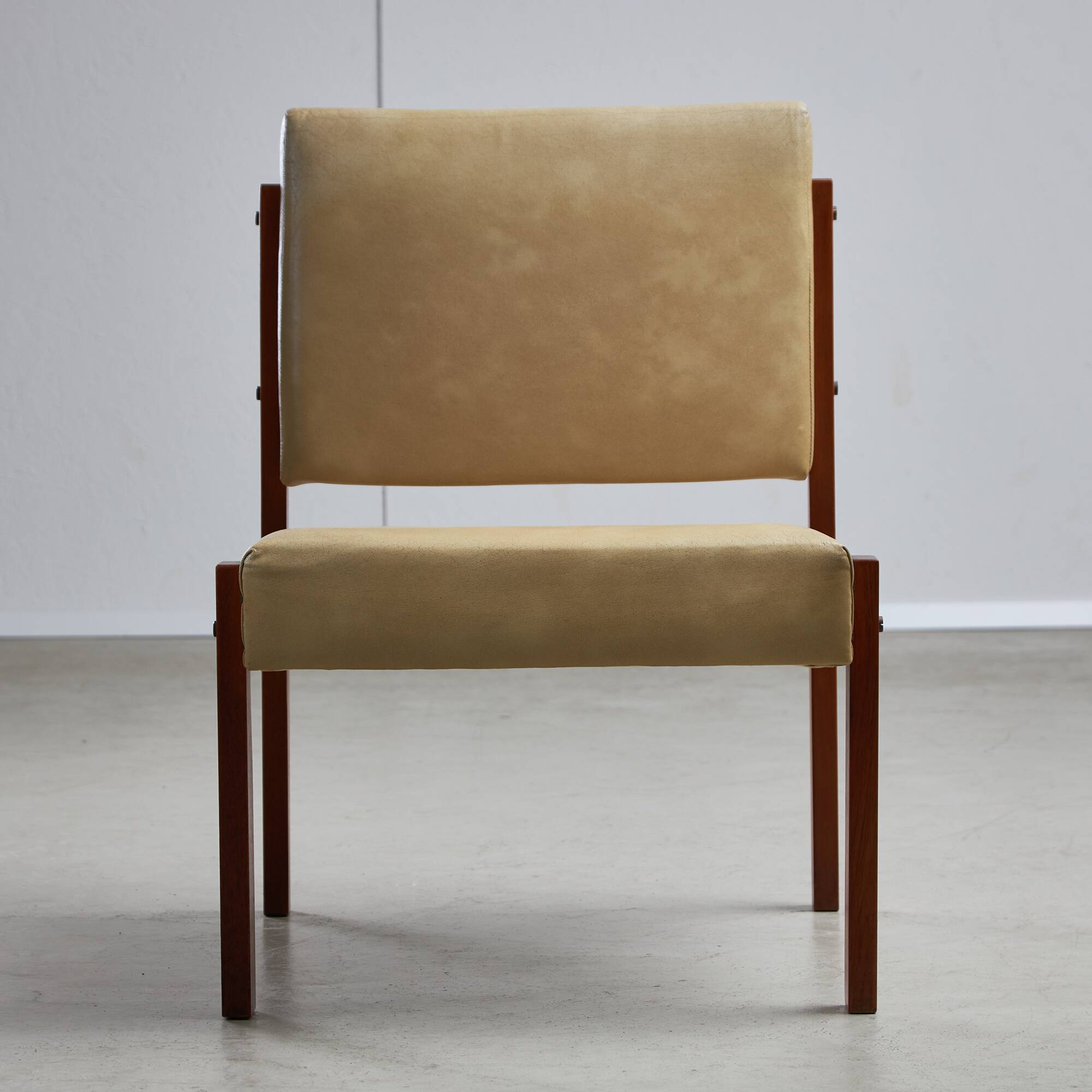 Angular, Teak Wood and Leather Chair with Copper Details, 1970s