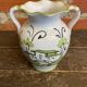 Vintage White Ceramic Vase with Green Landscape Decor from the 1970s