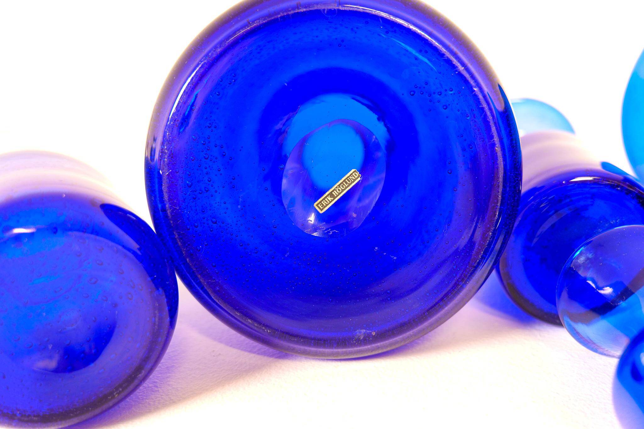 Midcentury collection of eight blue vases by Erik Höglund, Sweden, 1960s.