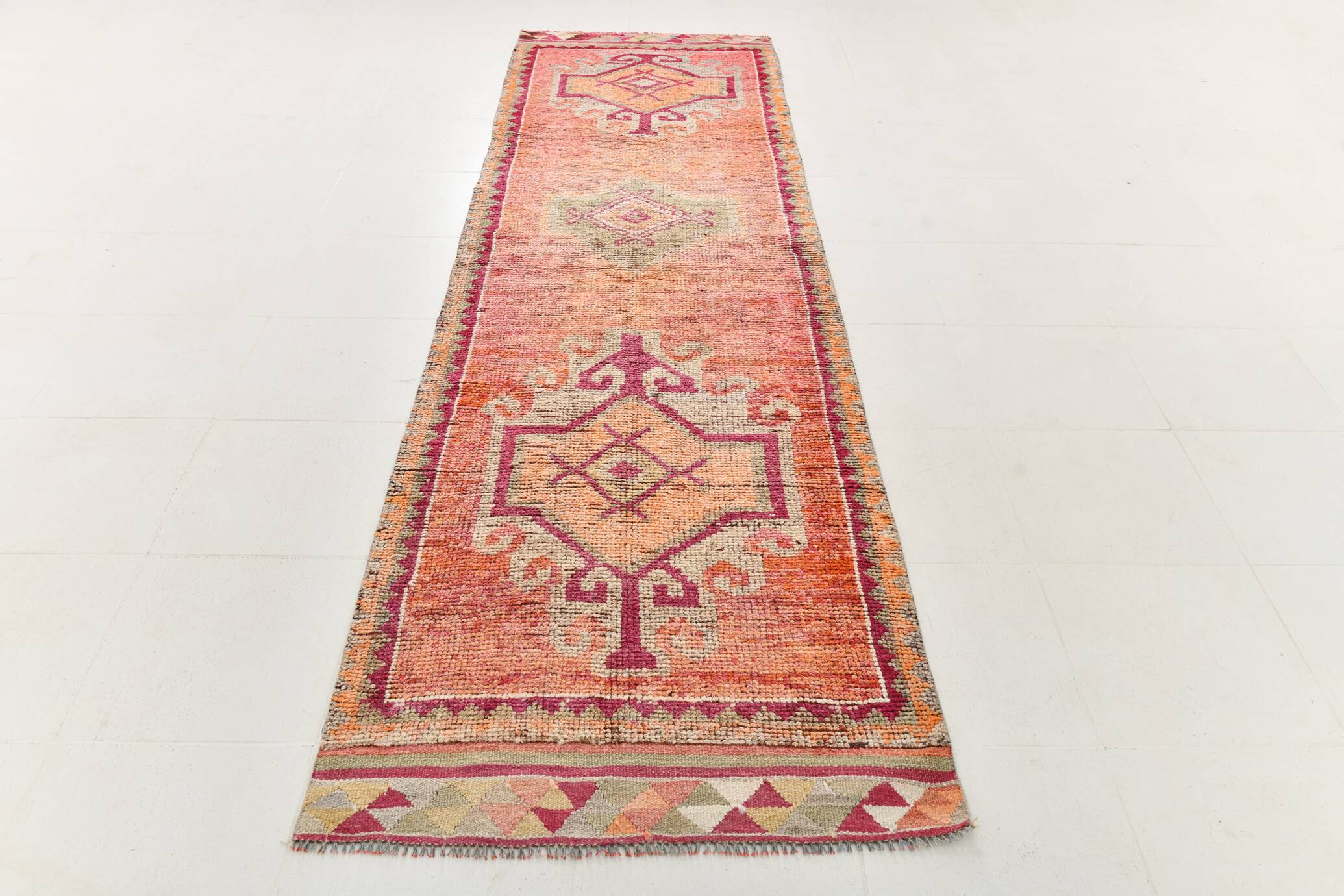 3x11 Pale Orange & Vintage Runner Rug, Handmade Orientel Runner, 96x338Cm